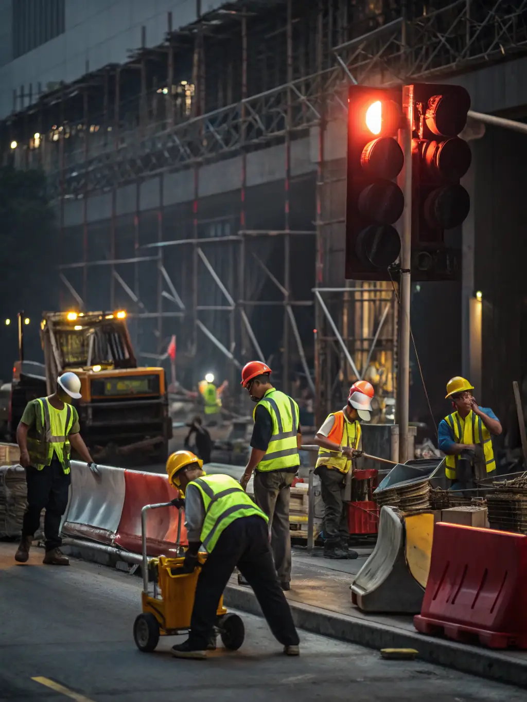 A construction site managed by EuroBati.es, showcasing organized material storage, clear safety signage, and workers adhering to safety protocols.